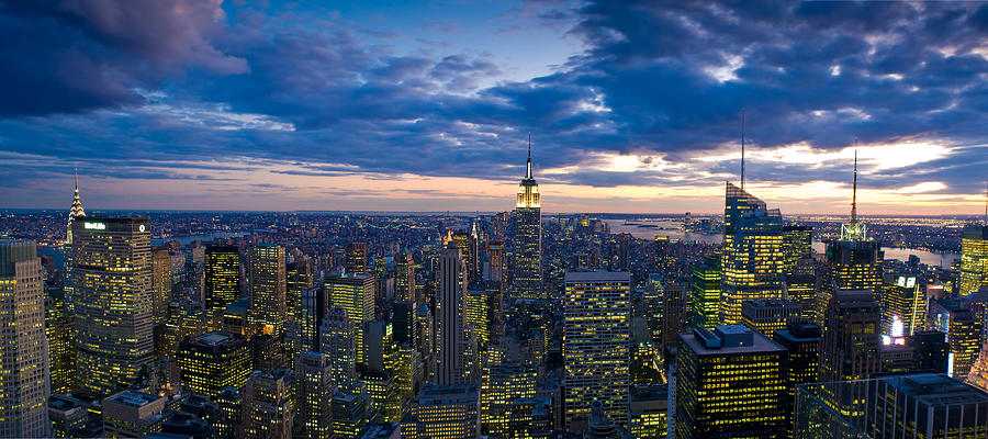 Architecture Photograph - City Lit Up At Night From Rockefeller #1 by Panoramic Images