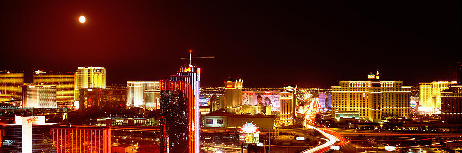 Architecture Photograph - City Lit Up At Night, Las Vegas #1 by Panoramic Images