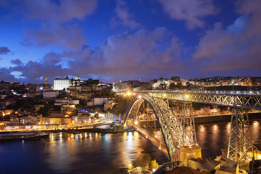 City of Porto in Portugal by Night #1 Photograph by Artur Bogacki