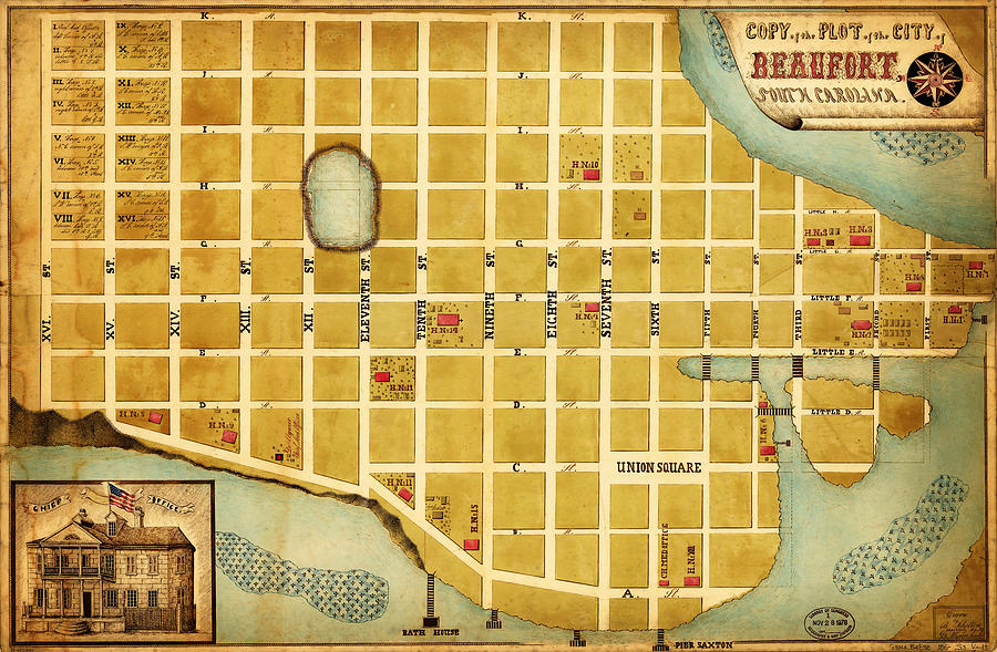 City Plan of Beaufort South Carolina 1860 Painting by MotionAge Designs