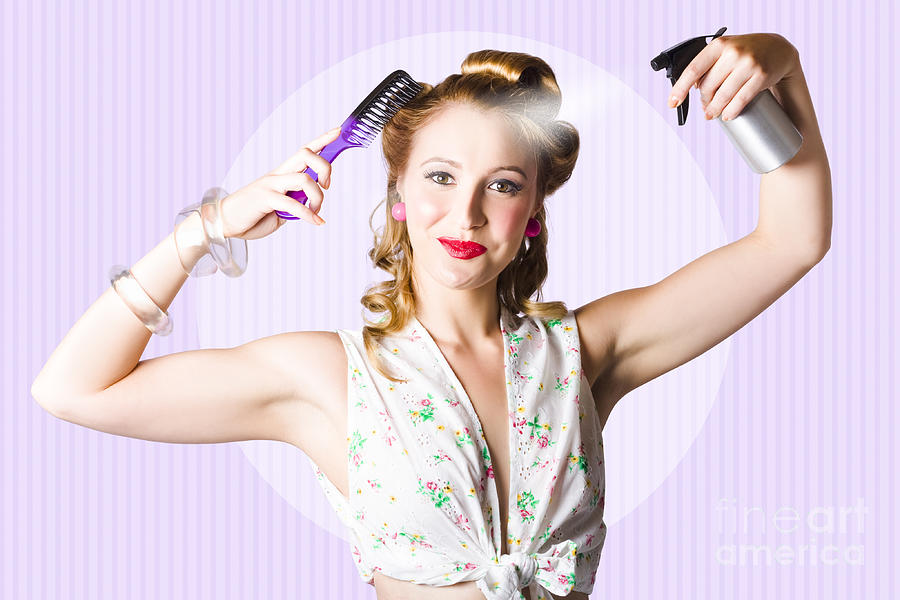 Classic 50s Pinup Girl Combing Hair Style Photograph by Jorgo Photography