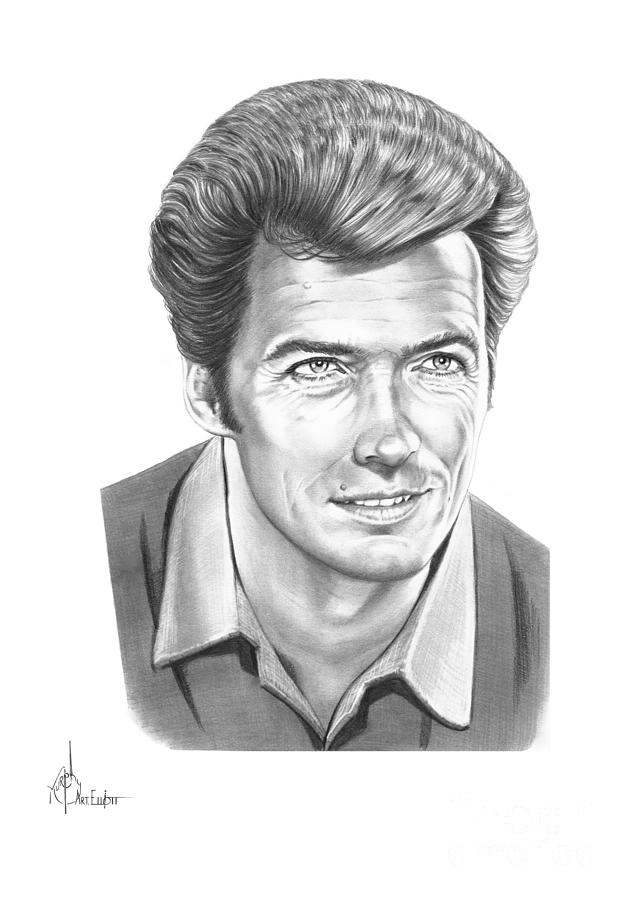 Portrait Drawing - Clint Eastwood #1 by Murphy Elliott