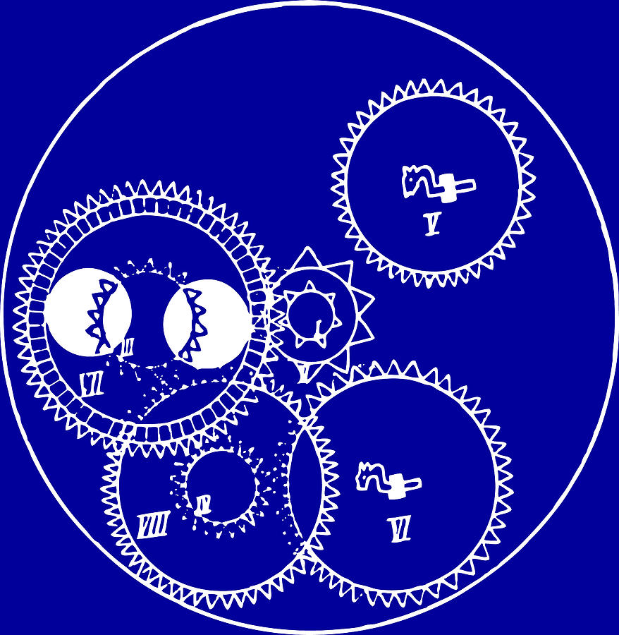 Clock Gears Blueprint Drawing by