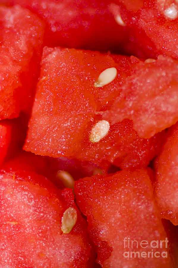 Summer Photograph - Close detailed macro on chopped watermelon #1 by Jorgo Photography
