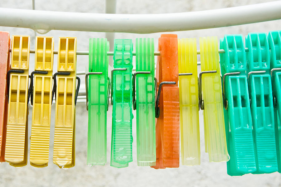 Backdrop Photograph - Clothes pegs #1 by Tom Gowanlock