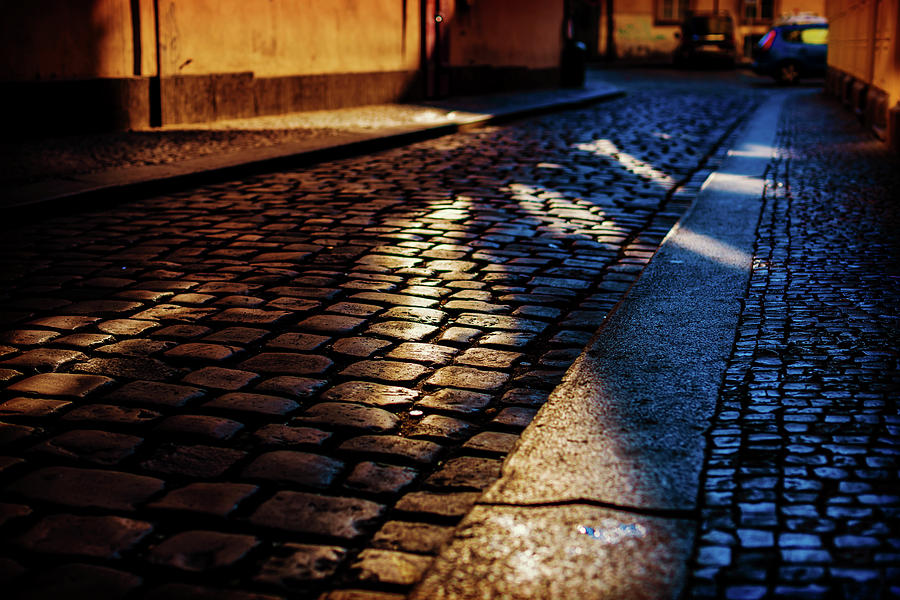Cobbled Street At Night #1 Photograph by Wladimir Bulgar