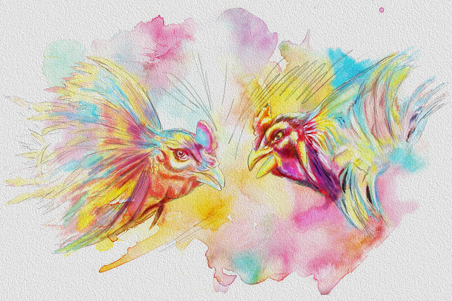 Feather Painting - Cock fighting #1 by Catf