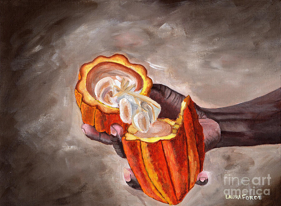 Cocoa Pod In Hand Painting by Laura Forde