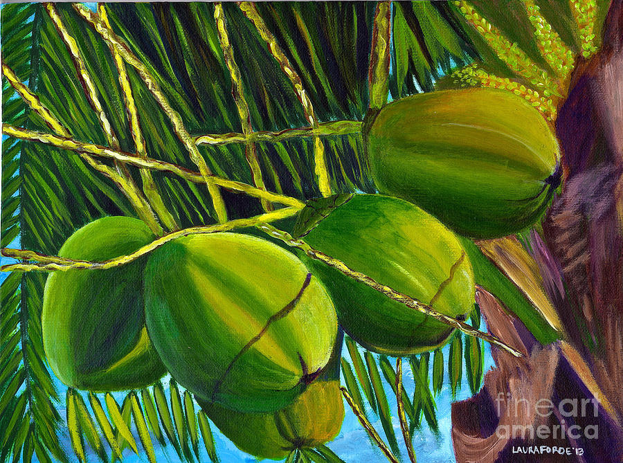 Coconuts at sunset Painting by Laura Forde