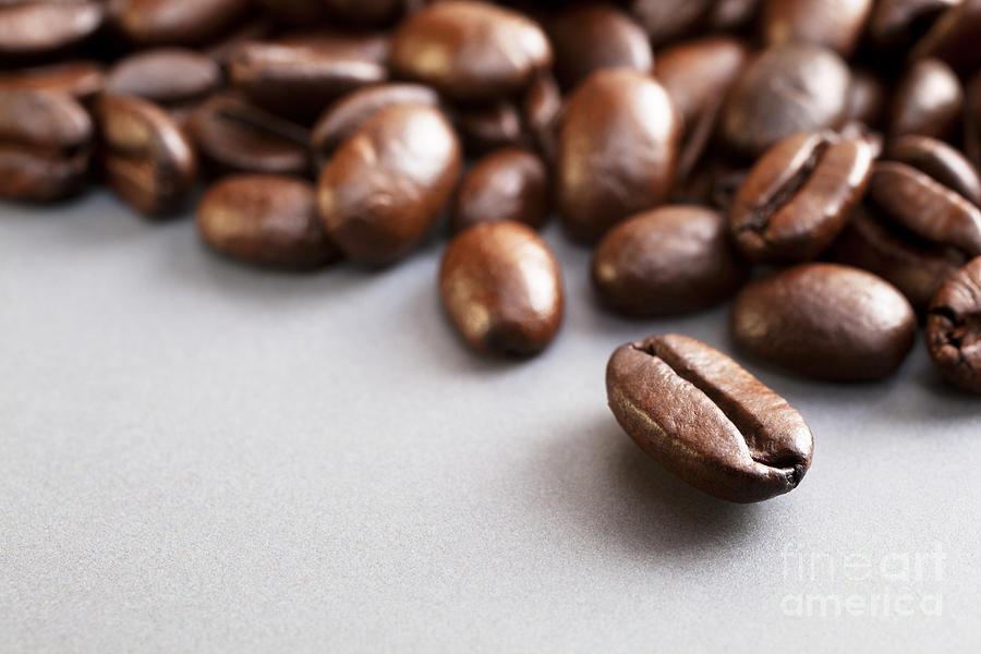 Coffee Photograph - Coffee Beans on Grey Ceramic Surface #1 by Colin and Linda McKie