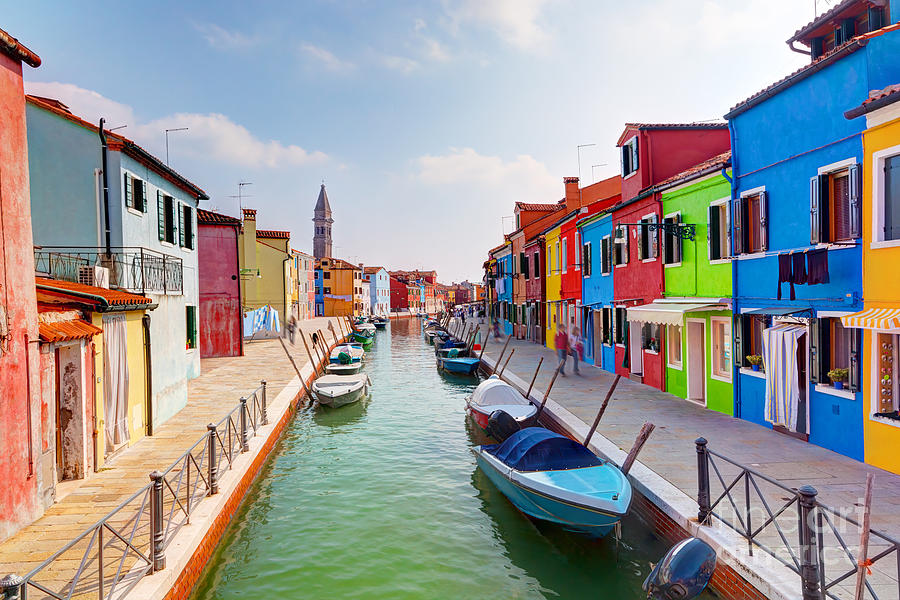 Colorful houses and canal on Burano island near Venice Italy #1 Photograph by Michal Bednarek