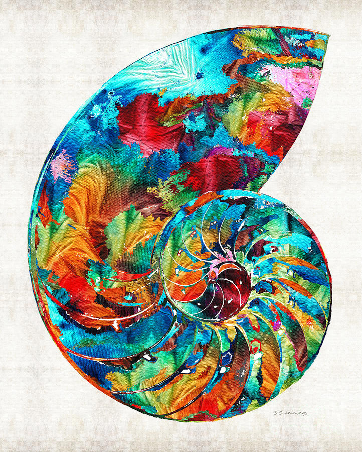Colorful Nautilus Shell by Sharon Cummings #1 Painting by Sharon Cummings