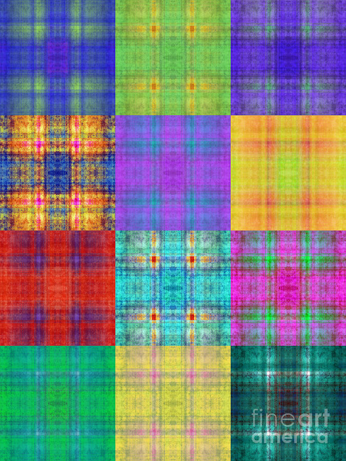 Colorful Plaid Triptych Panel 1 Digital Art by Andee Design