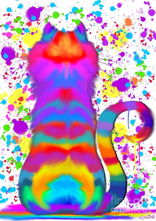 Colorful Rainbow Painted Cat #1 Painting by Nick Gustafson