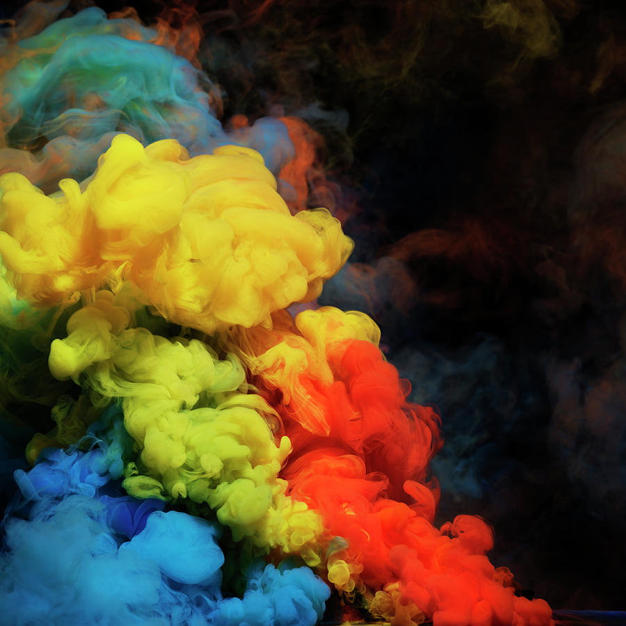 Coloured Smoke Mixing In Dark Room #1 Photograph by Henrik Sorensen