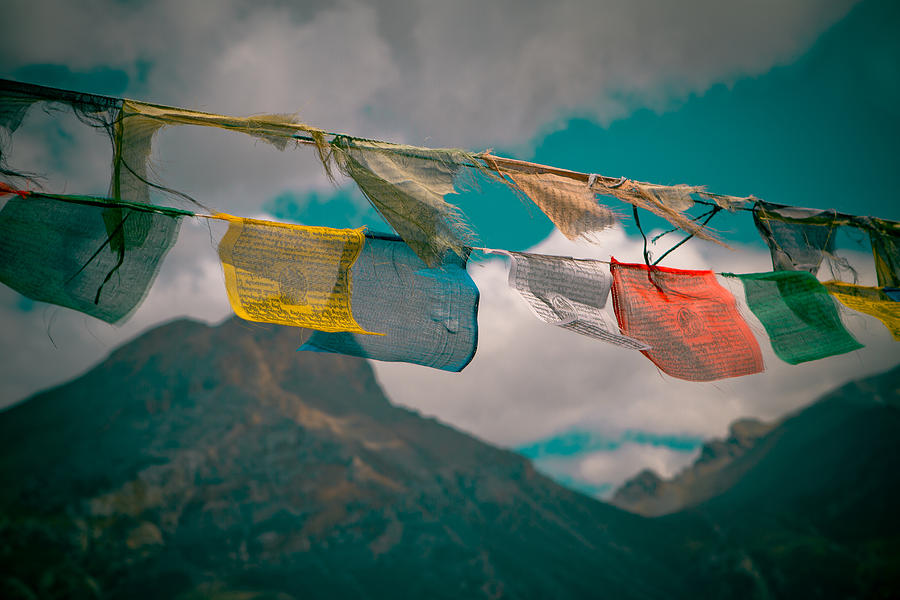 Nature Photograph - Colourfull Praying Buddhist Flags Lungta #1 by Raimond Klavins