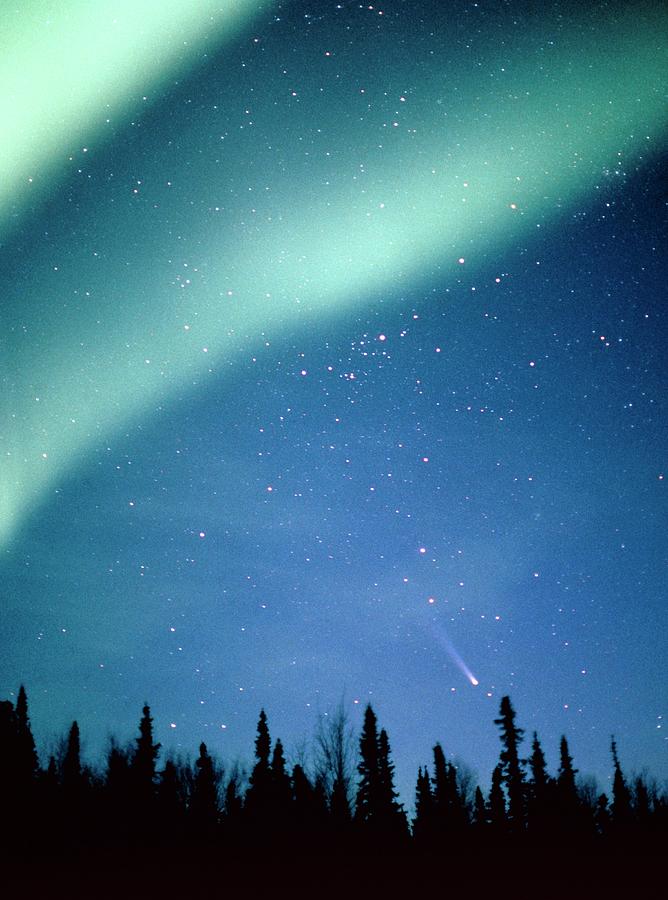 Comet Hyakutake With Aurora Borealis #1 Photograph by Jack Finch/science Photo Library