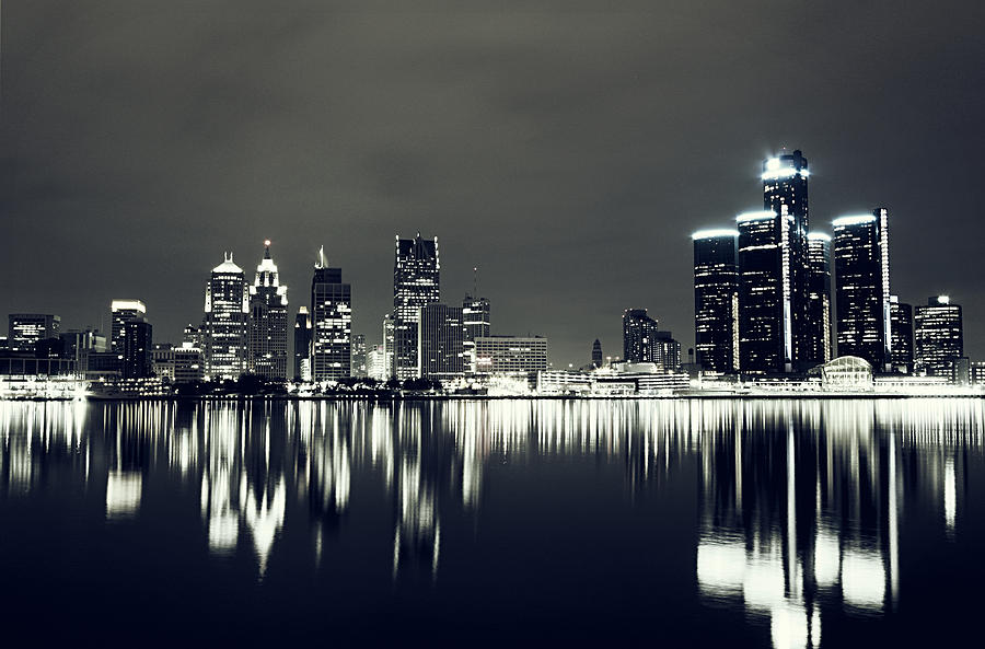 Detroit Photograph - Cool Detroit Night Skyline #1 by Alanna Pfeffer