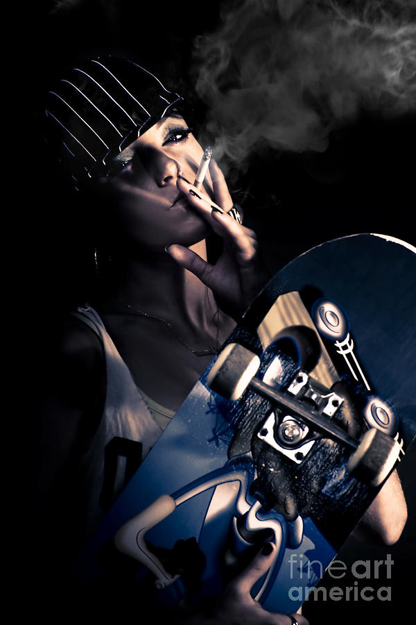 Cool Smoking Woman With Skateboard Photograph by Jorgo Photography