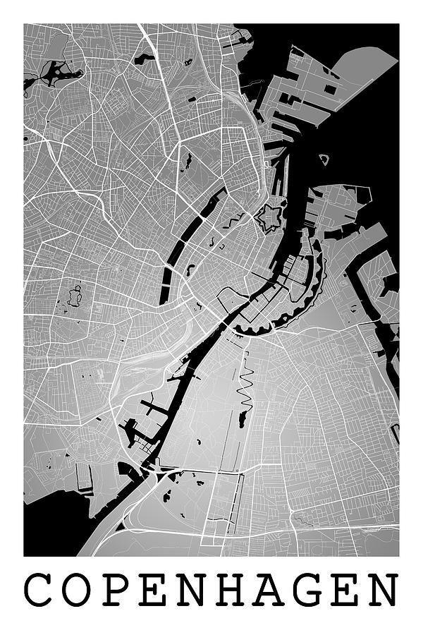 Copenhagen Street Map - Copenhagen Denmark Road Map Art On Color Digital Art