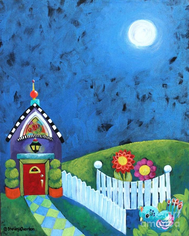 Cottage at Night #1 Mixed Media by Shelley Overton