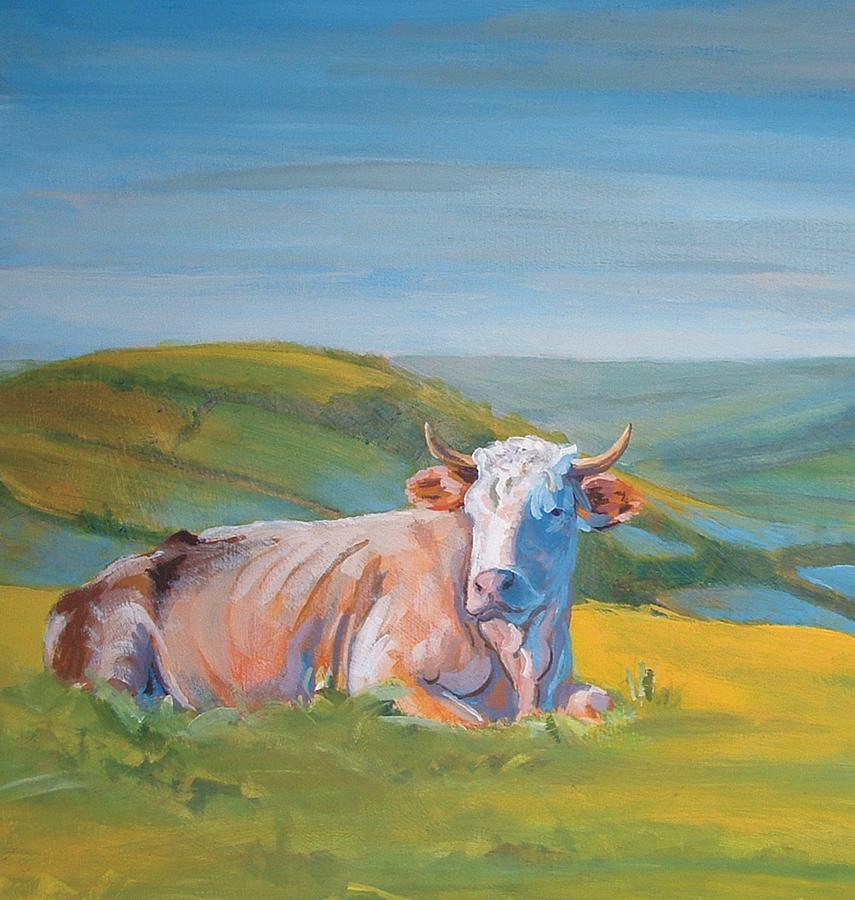 Cow lying down #2 Painting by Mike Jory