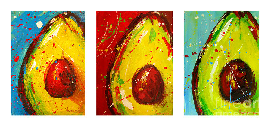 Crazy Avocados Triptych Painting by Patricia Awapara