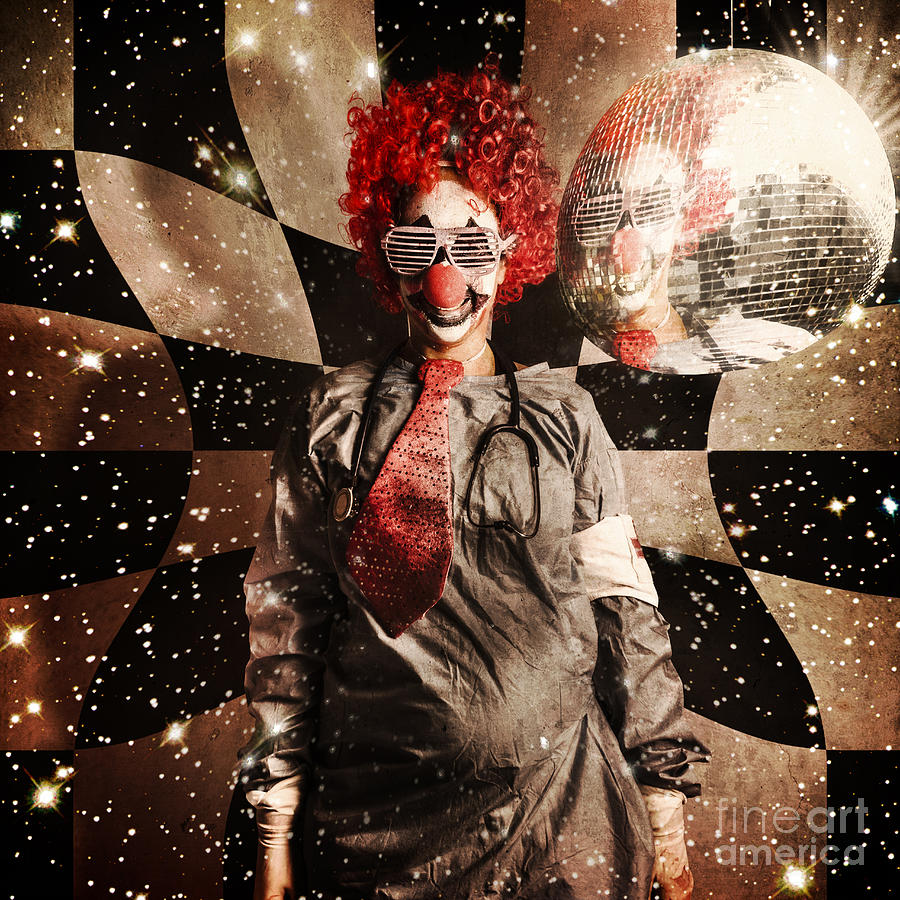 Crazy dancing disco clown on a psychedelic trip #1 Photograph by Jorgo Photography
