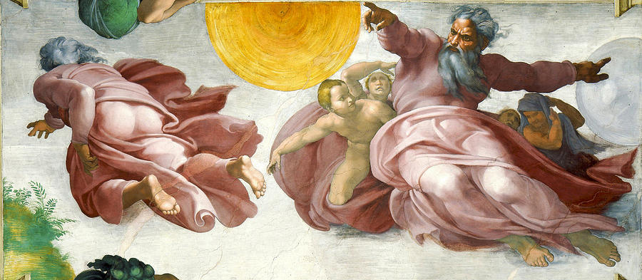 Michelangelo Buonarroti Painting - Creation of Sun Moon and Planets Within the Sistine Chapel Ceiling #1 by Michelangelo di Lodovico Buonarroti Simoni