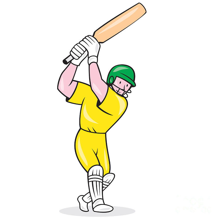 Cricket Digital Art - Cricket Player Batsman Batting Cartoon #1 by Aloysius Patrimonio