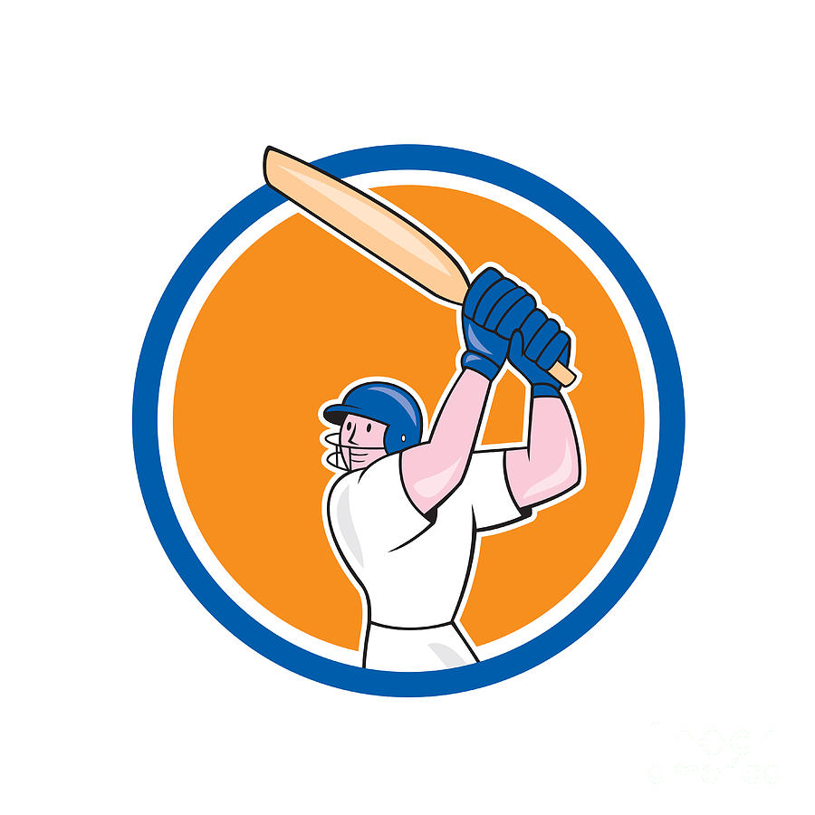 Cricket Player Batsman Batting Circle Cartoon 1 Digital Art By