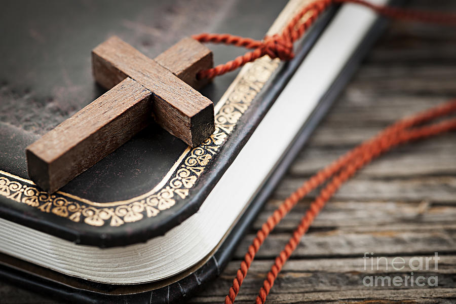 Book Photograph - Cross on Bible 2 by Elena Elisseeva