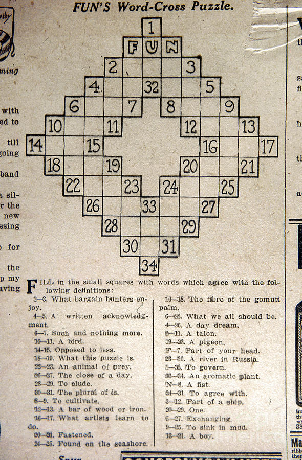 Crossword Puzzle 1913 Photograph by Granger Fine Art America