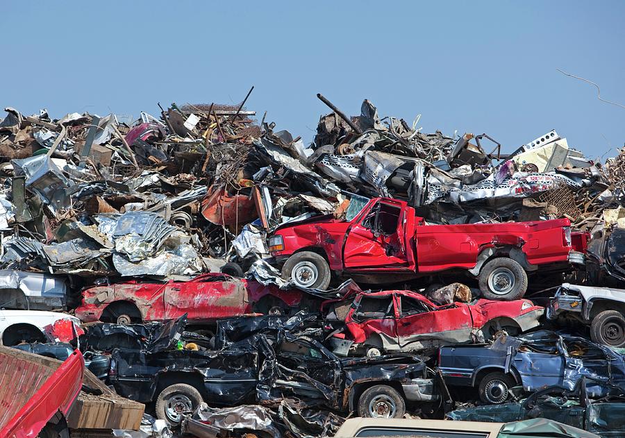 Crushed Cars At Scrapyard Photograph by Jim West