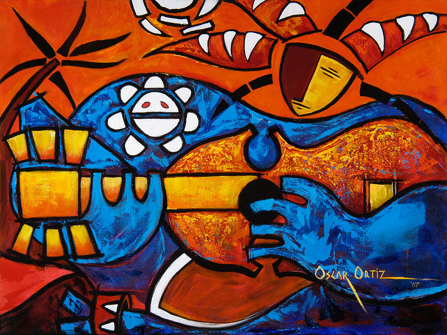Cuatro en grande Painting by Oscar Ortiz