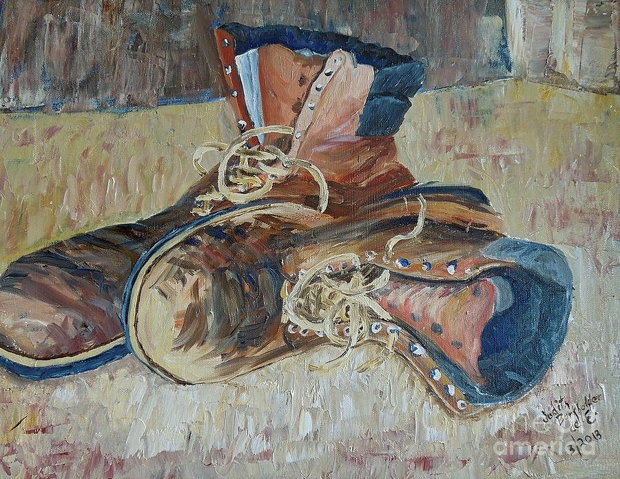Boot Painting - Dads Work Shoes by Judith Espinoza