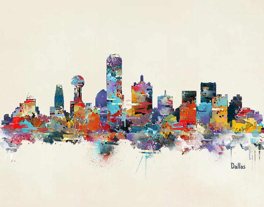 Watercolors Painting - Dallas Texas Skyline by Bri Buckley Watercolors Painting - Dallas Texas Skyline by Bri Buckley