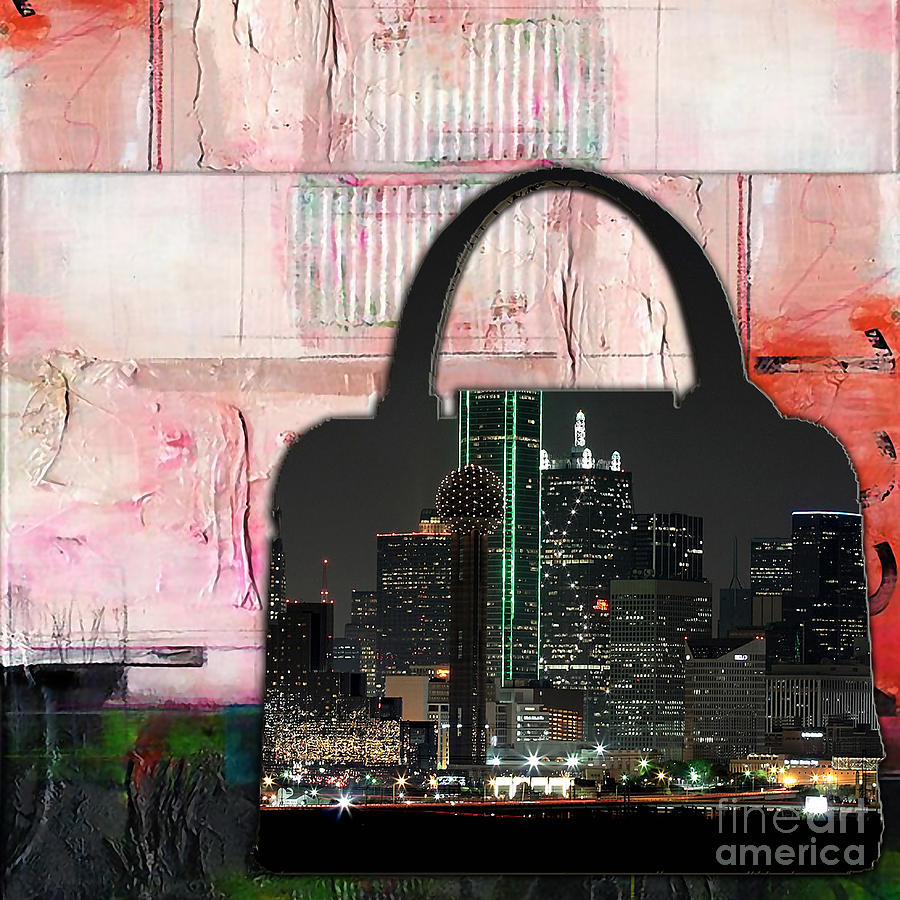 Night Mixed Media - Dallas Texas Skyline in a Purse #1 by Marvin Blaine