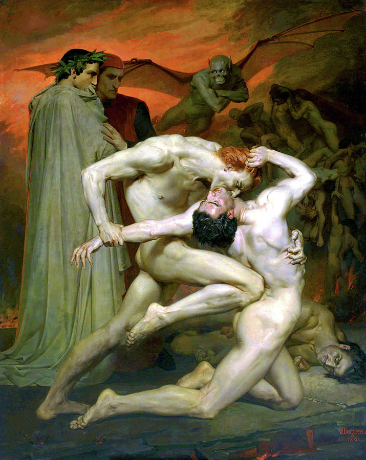 Dante and Virgil in Hell #4 Painting by William Adolphe Bouguereau