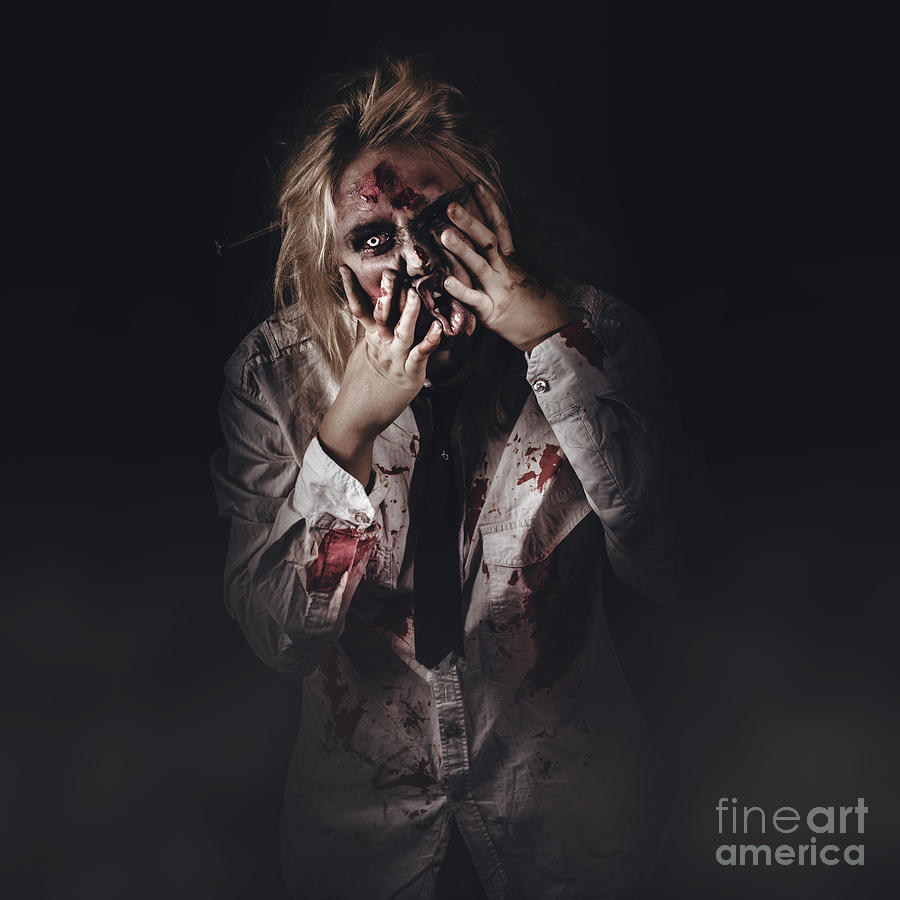 Dark halloween portrait. Scary evil zombie #1 Photograph by Jorgo Photography