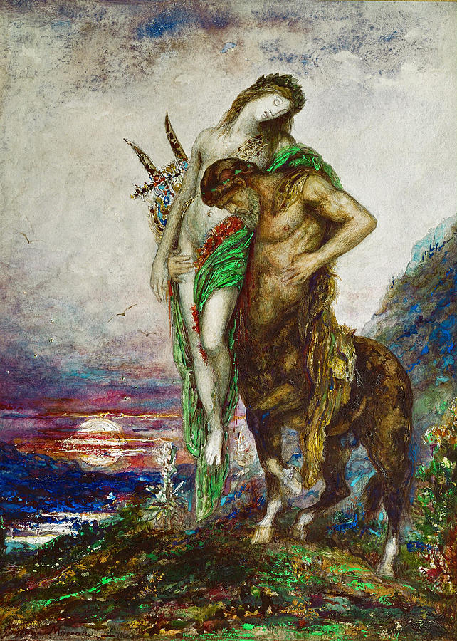 Dead poet borne by centaur Drawing by Gustave Moreau