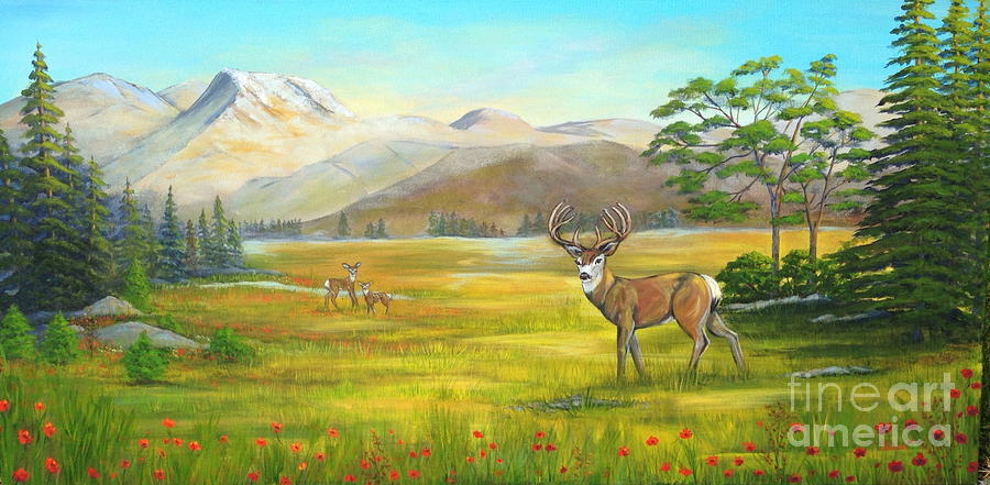 deer in a field painting