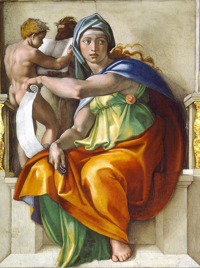 Nude Painting - Delphic Sibyl by Michelangelo di Lodovico Buonarroti Simoni
