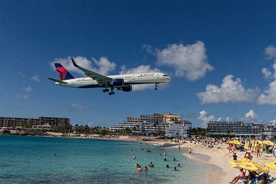 Sunset Photograph - Delta Air Lines landing at St Maarten #1 by David Gleeson