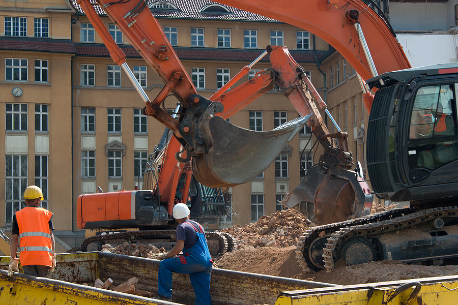 Demolition vehicles at work Photograph by Frank Gaertner - Pixels