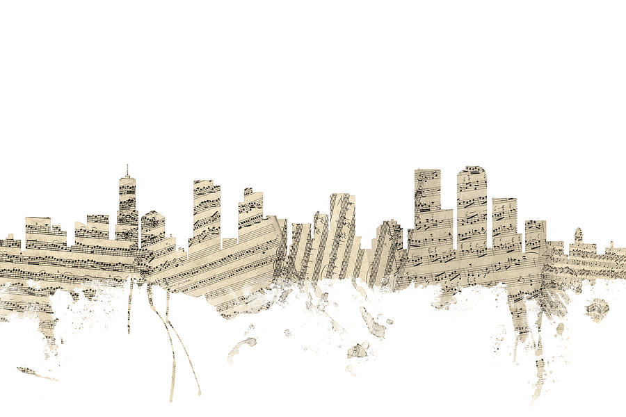 Denver Digital Art - Denver Colorado Skyline Sheet Music Cityscape #1 by Michael Tompsett