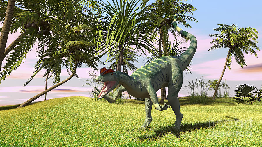 Dilophosaurus Hunting In A Field #1 Digital Art by Kostyantyn Ivanyshen