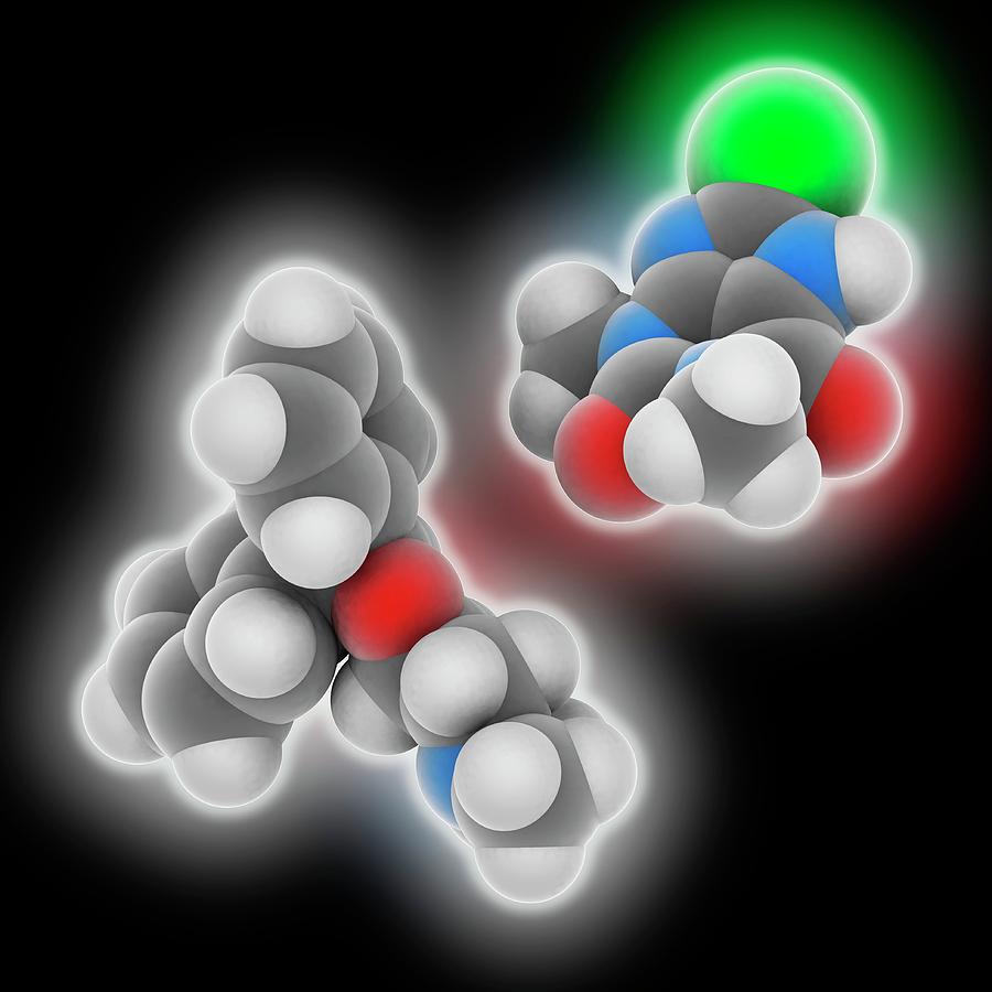 Black Background Photograph - Dimenhydrinate Drug Molecule #1 by Laguna Design