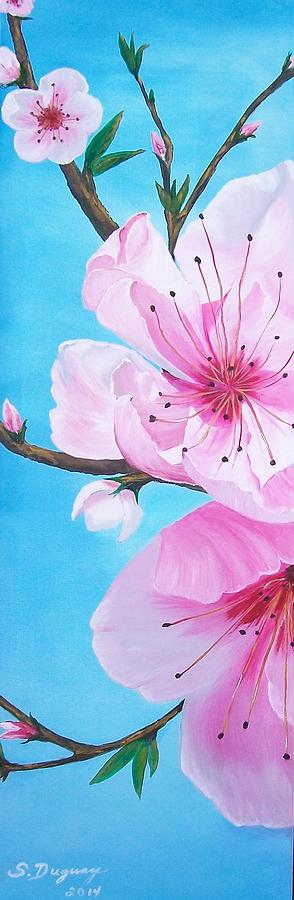 #1 Diptych   Peach Tree in Bloom #1 Painting by Sharon Duguay