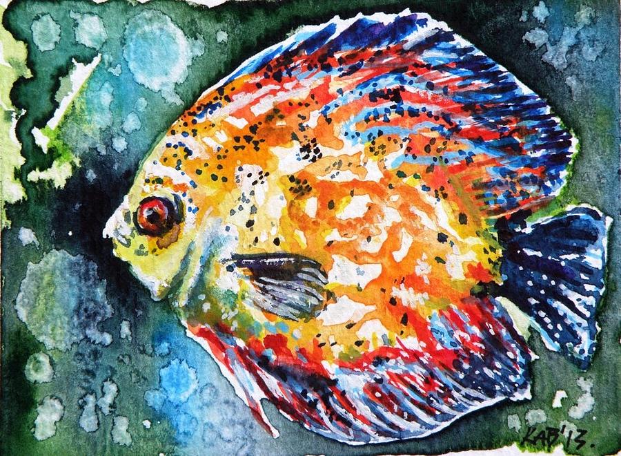 Discus Tropical Fish Abstract Watercolor Painting Art Print by Artist DJ Rogers 